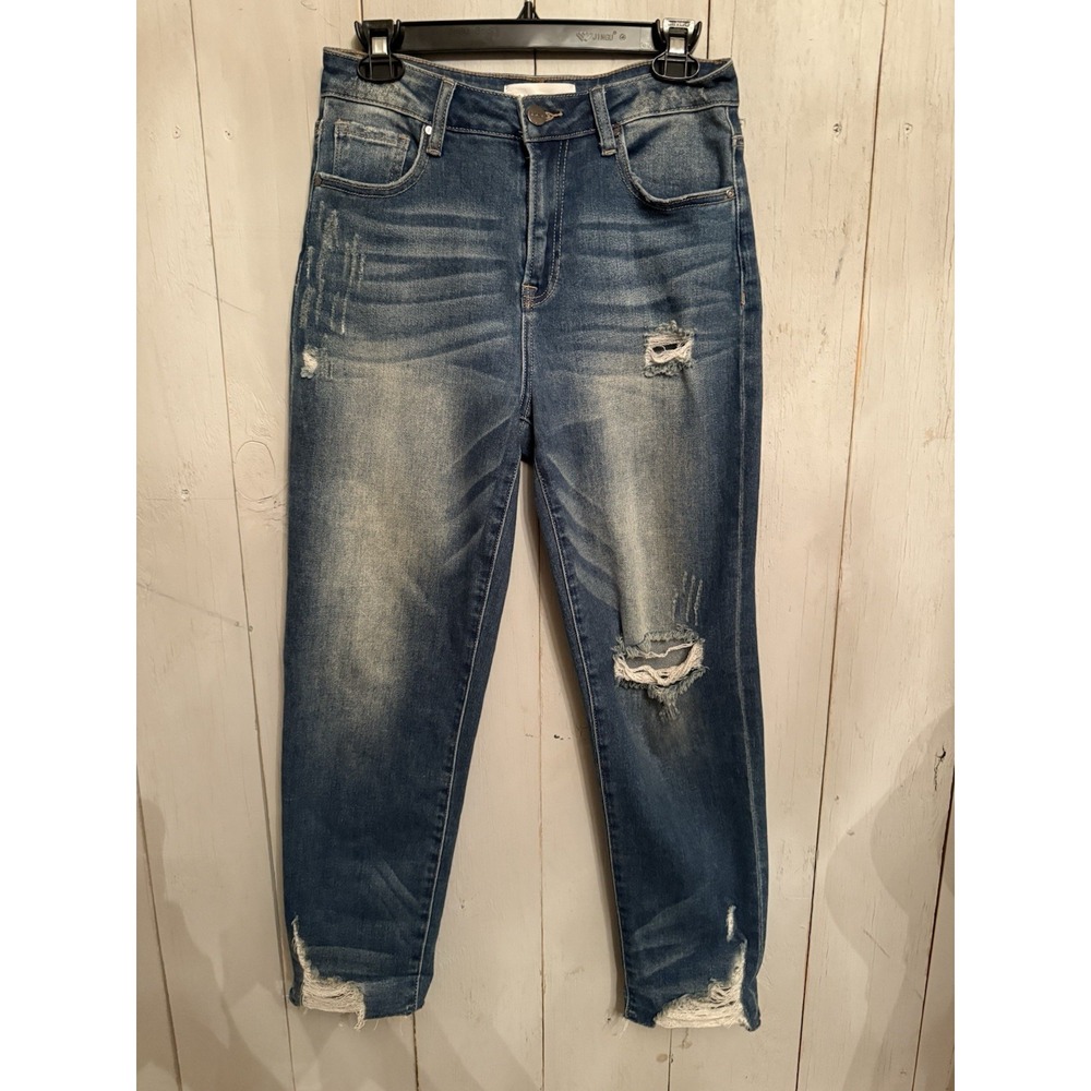 Risen Jeans Womens Blue Distressed Straight Stretch Style‎ RDP5019 Sz-7/28
